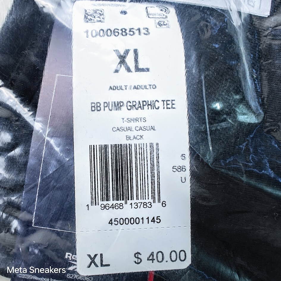 Reebok XL Men's T-Shirt Black White Retro Pump Invention Lifestyle Cotton NWT gallery