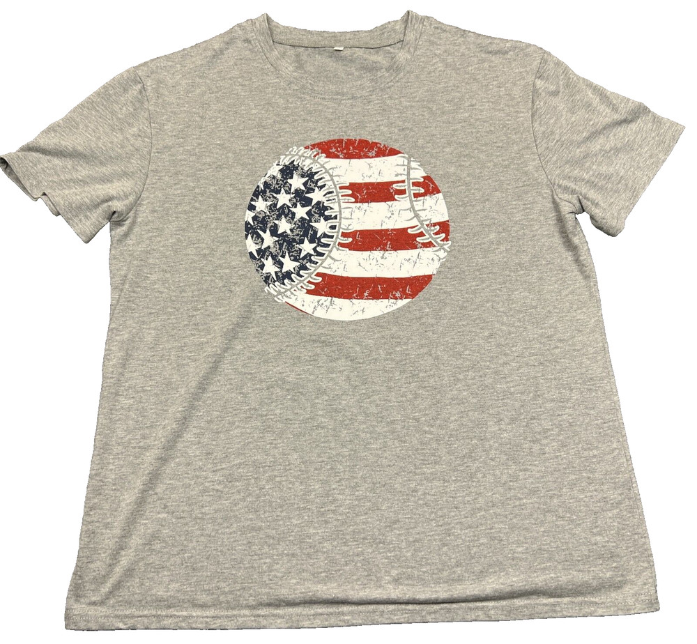 Unbranded Big USA Flag Baseball Softball T Shirt Adult XL Gray Short Sleeve Tee