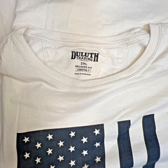 Duluth Trading Longtail T 2XL Relaxed Fit Ivory Angry Beaver Flag Graphic USA