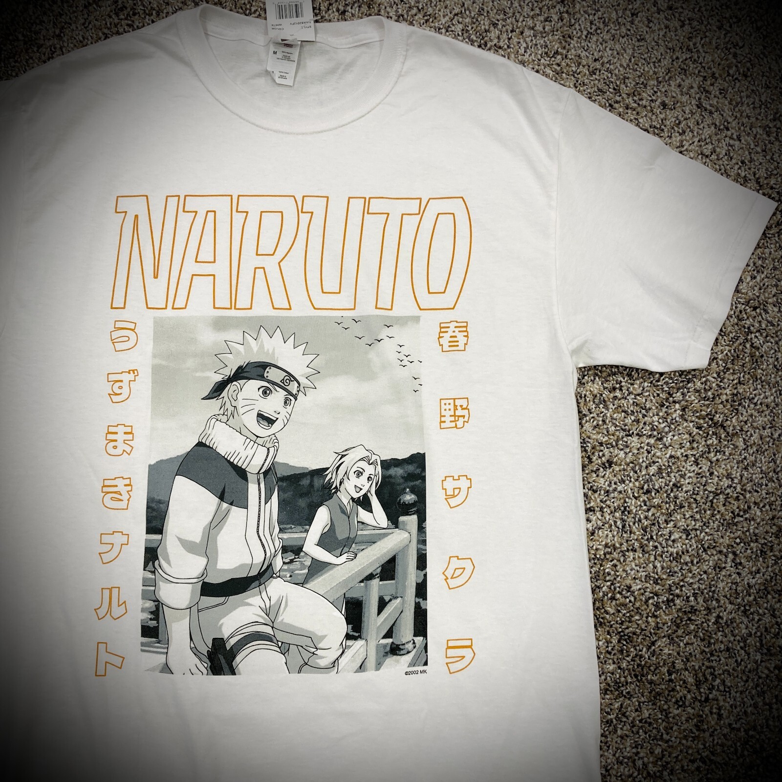 NARUTO T-SHIRT white orange gray anime manga japanese letters kanji shippuden