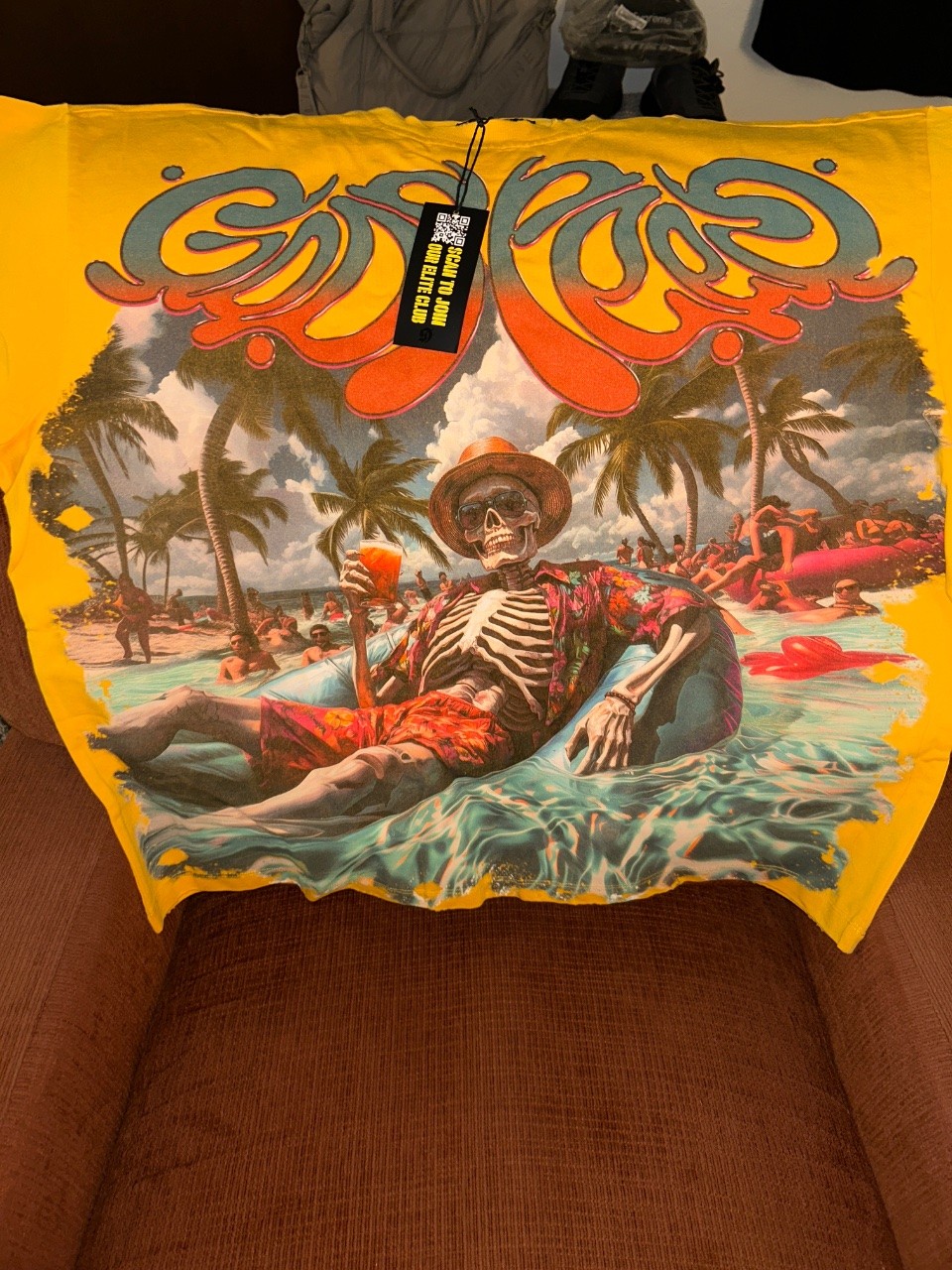 Godspeed Pool Party Tee (Skeleton Beach) Yellow/Multi-Color Size XL gallery