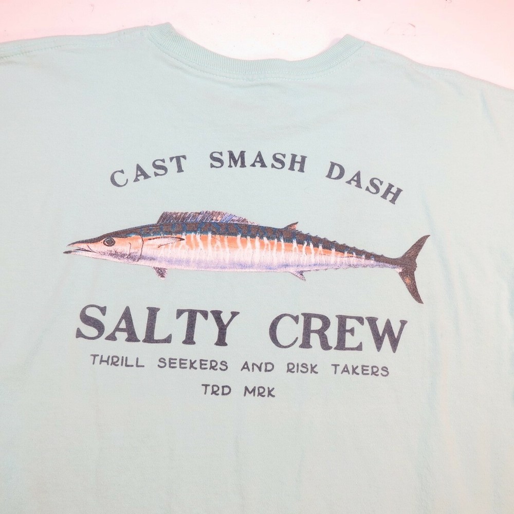 SALTY CREW CAST SMASH DASH SURF DIVE FISH FISHING TEE T SHIRT Mens S Green
