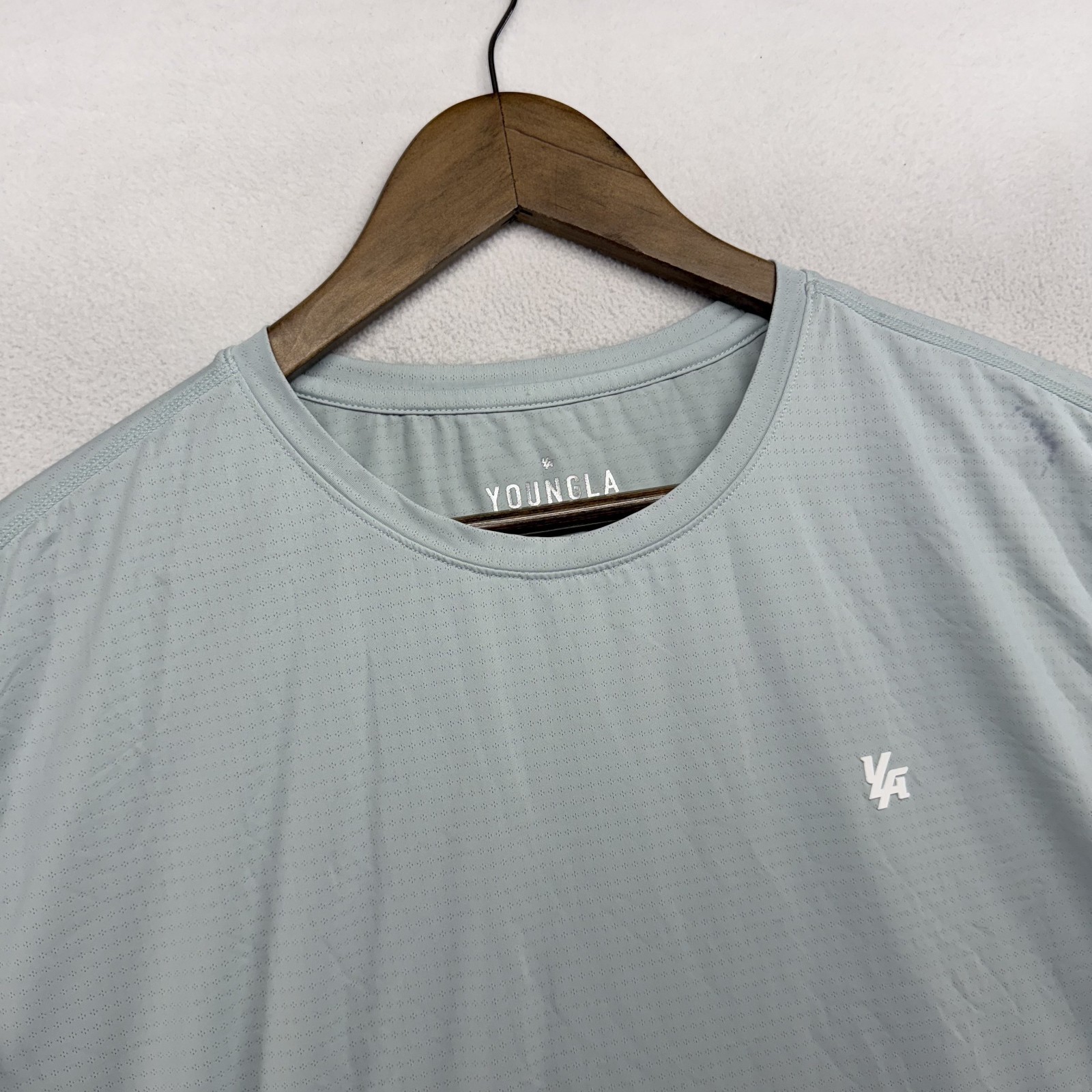 Youngla Shirt Men's XL Blue Compression Workout Spellout Athletic Gym Muscle gallery
