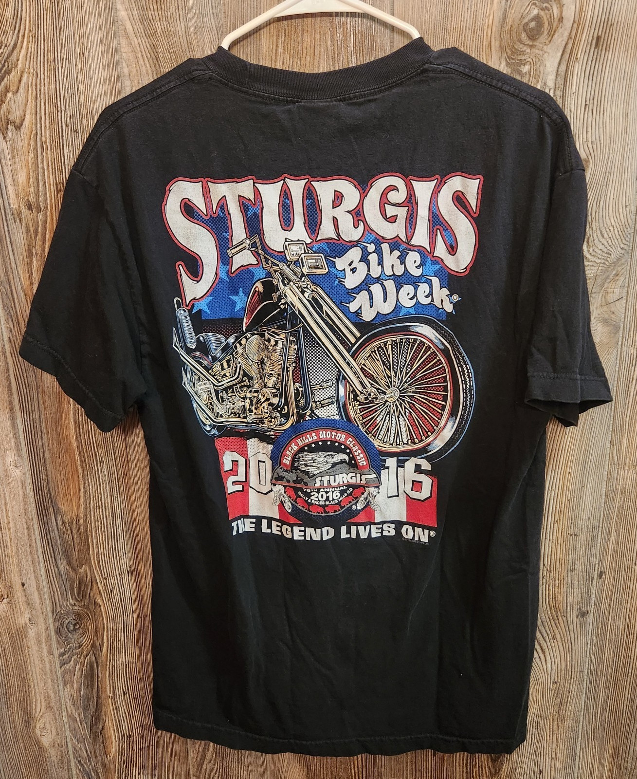 Sturgis 2016 Motorcycle Rally T-shirt American Flag USA Biker Hot Leathers Sz L gallery