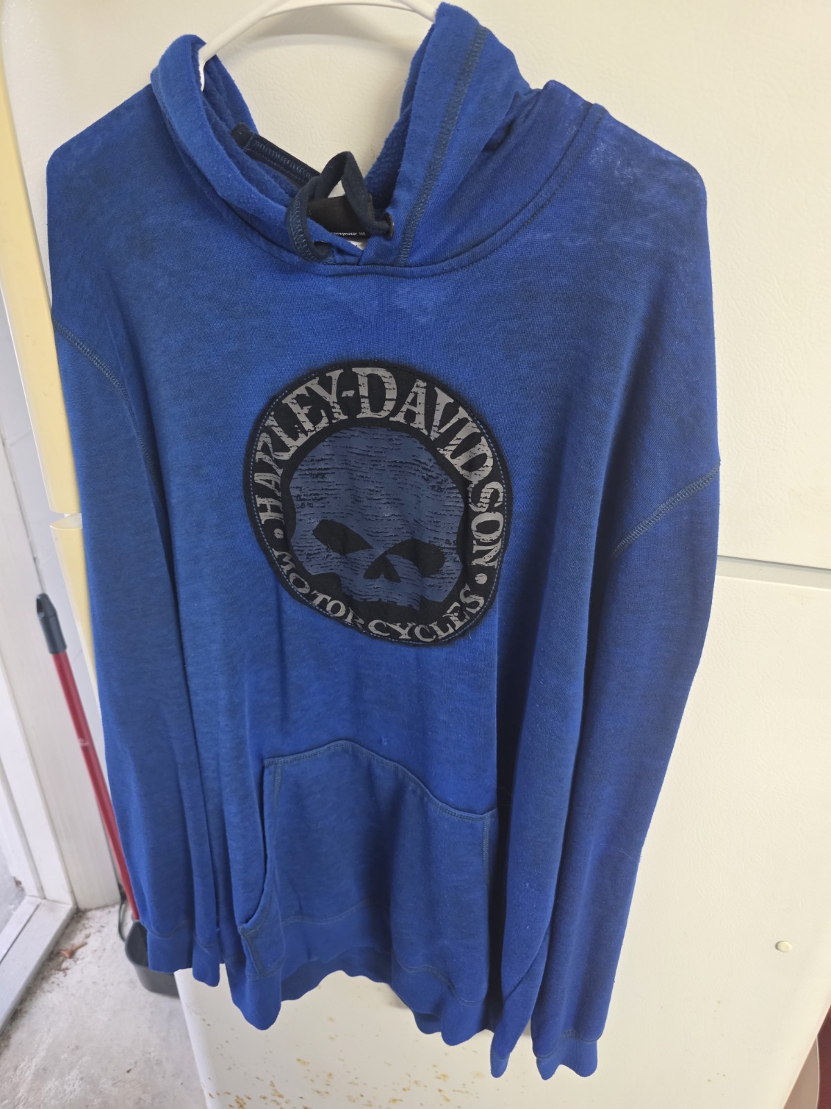 Harley-Davidson Hoodie Blue Skull Graphic Carroll Iowa Dealer Mens XL Thin