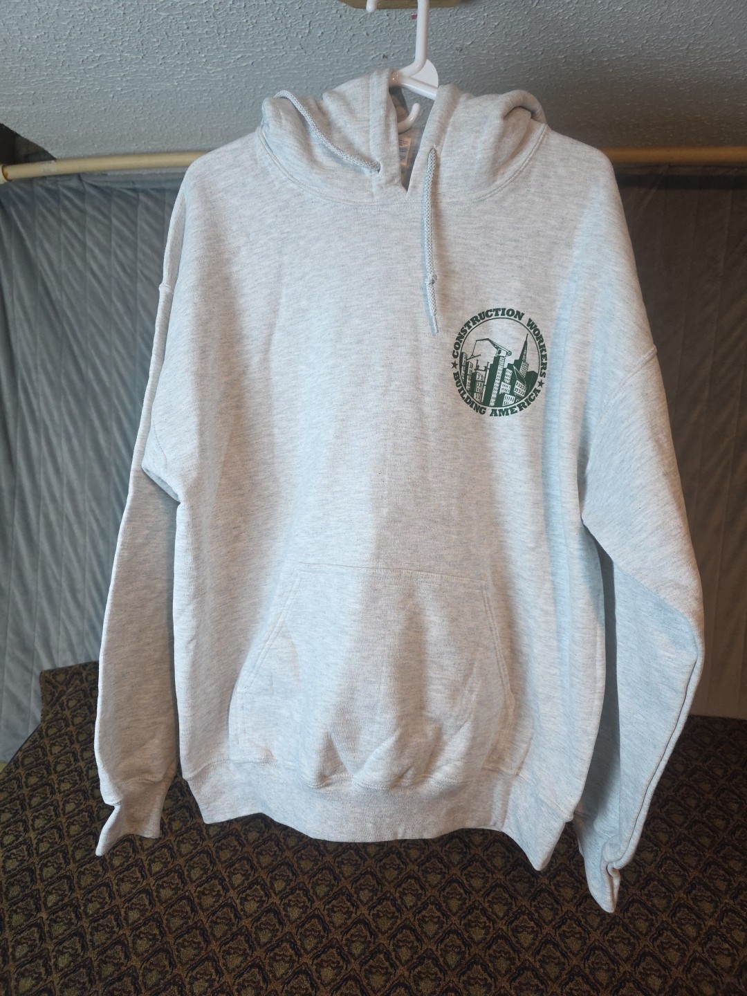 Construction Workers Building America Mens Large Gray Hoodie Front and Back Logo gallery