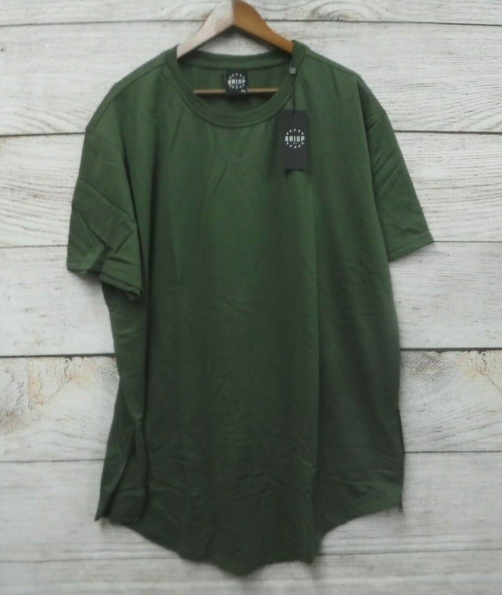Krisp Shirt Big Mens Big 4XL Olive Green Zipper Sides Crewneck Slim Fit Long New gallery