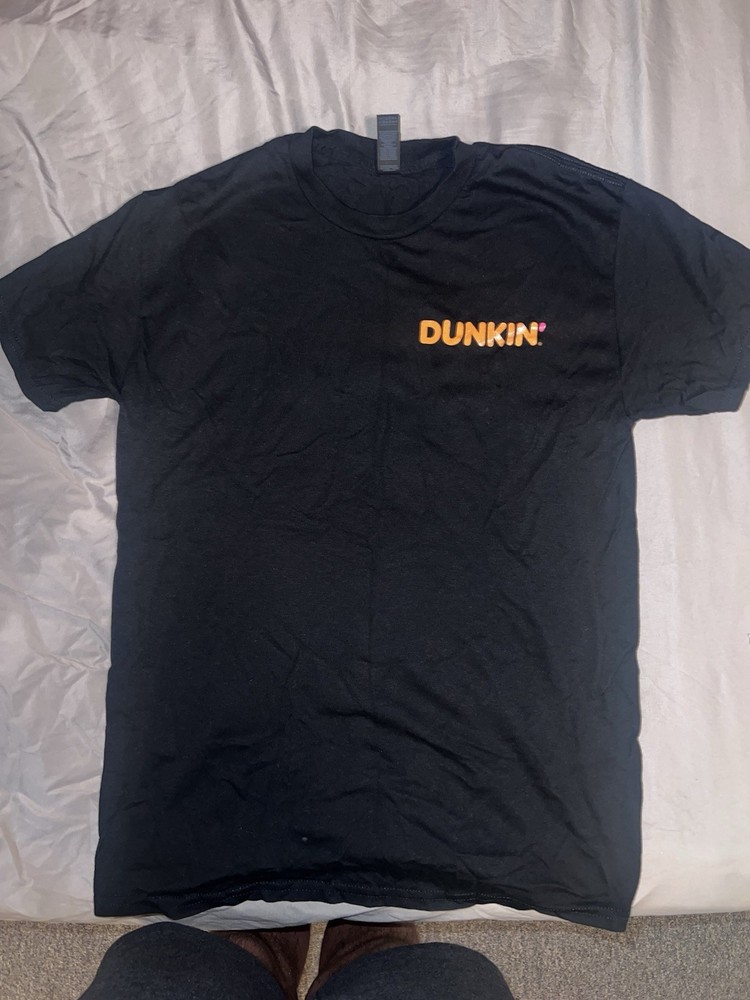 Dunkin’ Donuts T-Shirt Iced Drinks On Back Black Size M Employee Shirt Coffee
