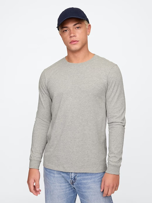NWT GAP Everyday Long-Sleeve Tee Shirt T-Shirt 100% cotton Heather Gray Men M L gallery