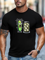 Men’s Funny Cucumber Pickle Jar Graphic T Shirt Casual Summer Short Sleeve Tee
