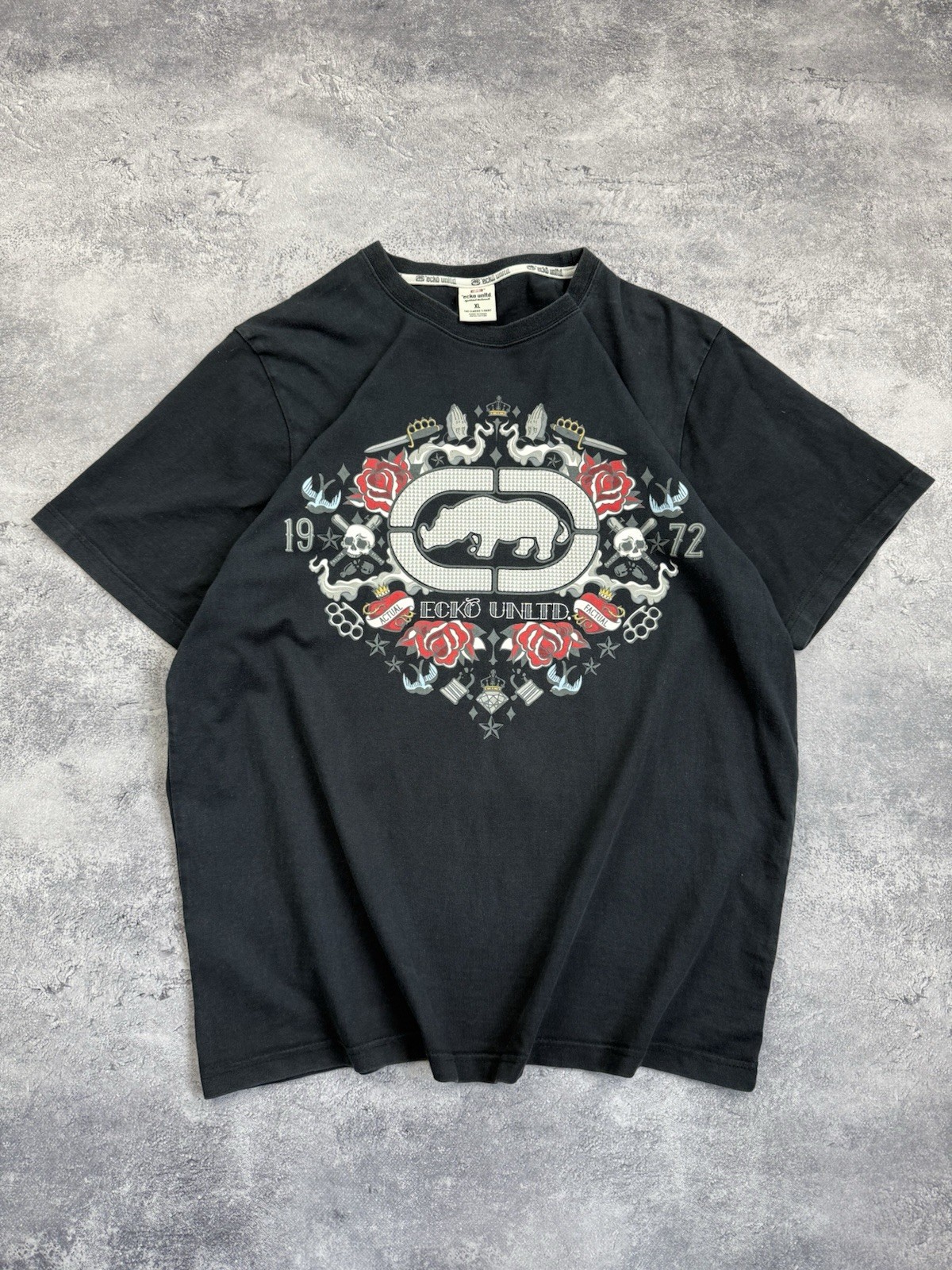 Vintage Y2K Ecko Unltd. Big Logo T-Shirt Skate Rap Sk8 Black Skull Tee Hype Rare gallery