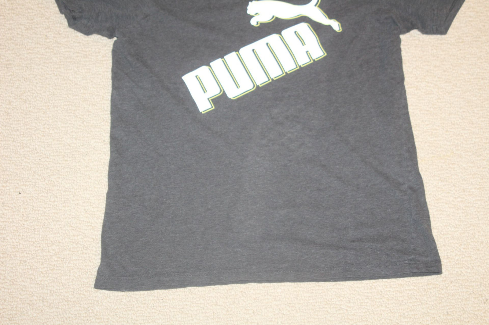 Puma Athletics Men's White Embossed Logo w/ Yellow Outline Dark Gray T-Shirt gallery