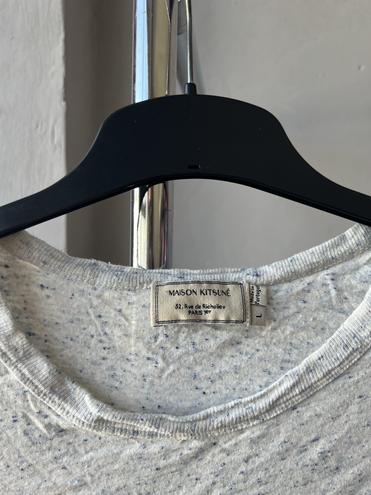 MAISON KITSUNE PARIS RARE FOX MULTI-LOGO WHITE COTTON MENS CLASSIC T SHIRT SZ L gallery