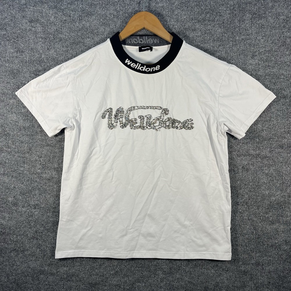 We11done Welldone Cursive Symbol Rhinestone T-shirt White Mens Large RARE