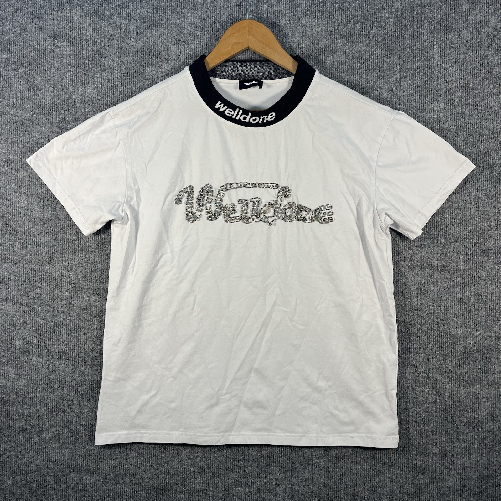 We11done Welldone Cursive Symbol Rhinestone T-shirt White Mens Large RARE