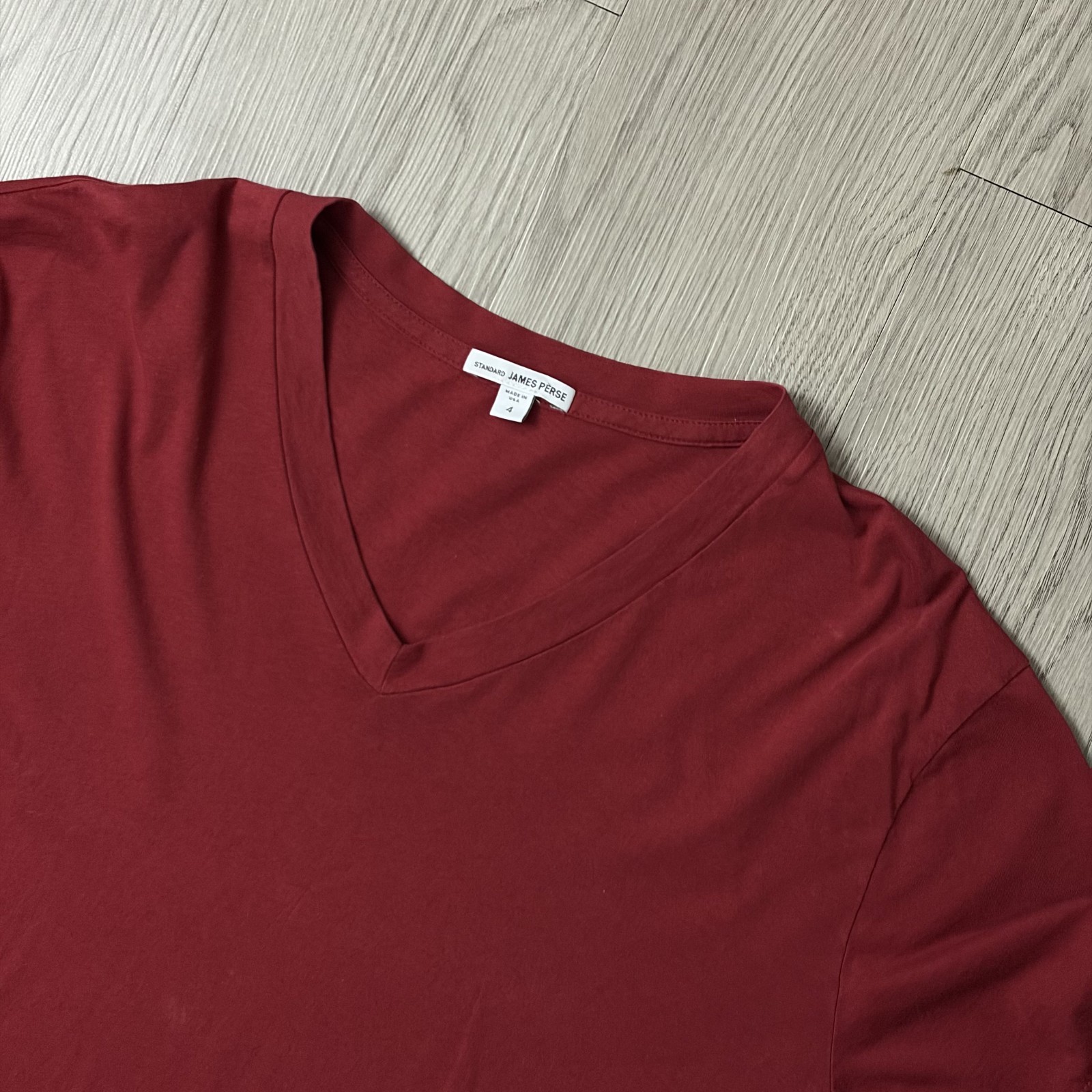 James Perse Men's Size 4 = X Large Red Combed Cotton V-Neck Short Sleeve T Shirt gallery