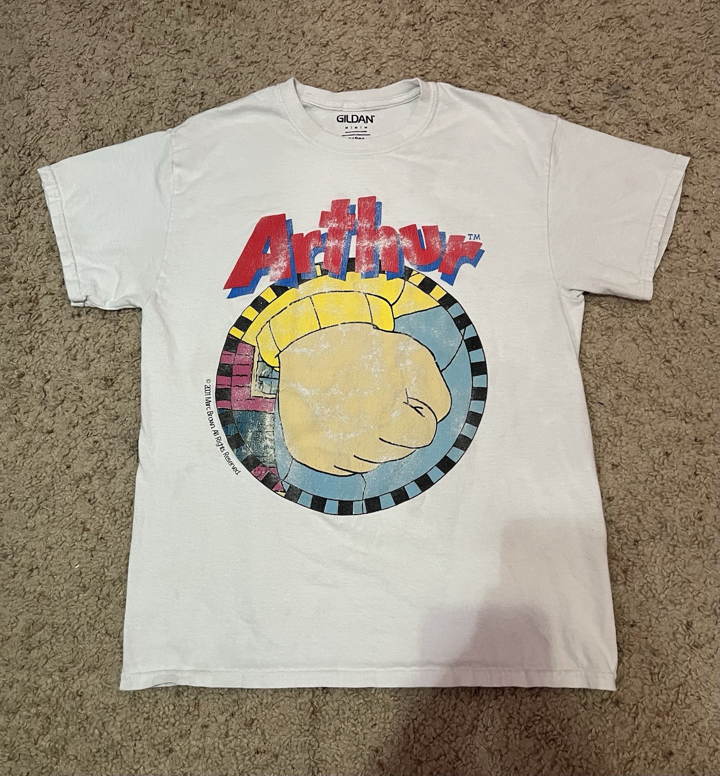Vintage 2001 Arthur Fist T-shirt Medium Cartoon Tv Show Meme White Grahpic Tee. gallery