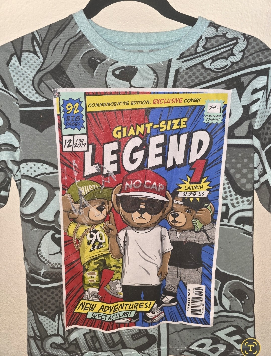 Hustle Legend Bear Graphic T-Shirt Bailey Apparel Comic OG Sz M 8/10 Youth gallery
