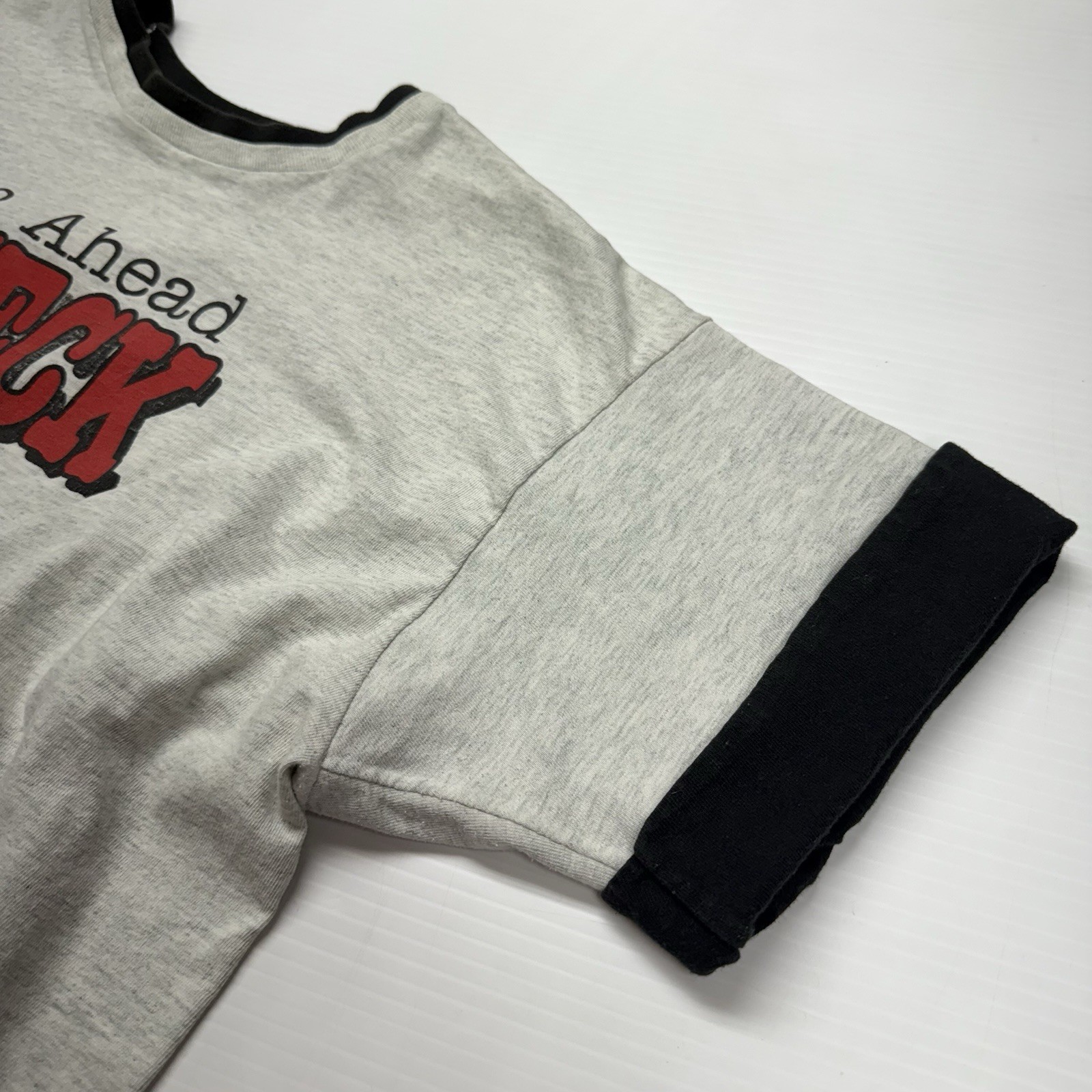 Vtg Funny Mens Shirt L 1992 Check my ID Age Joke Double Neck Gray Graphic USA gallery