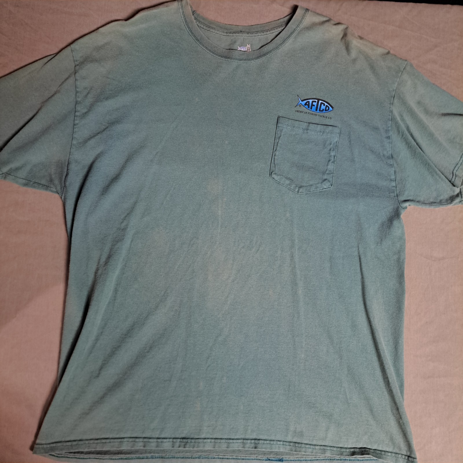AFTCO BLUEWATER T SHIRT MENS XL GREEN POCKET SWORS FISH SHORT SLEEVE