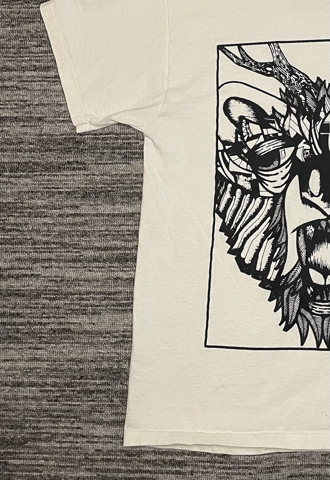 Vintage Bear With Antlers Geometric Style Shirt Size L Cream Color gallery