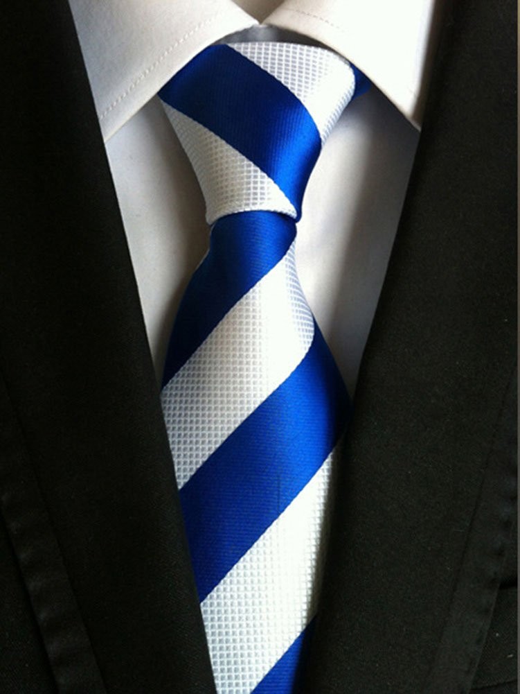 Men's Blue White Striped Jacquard Woven Silk Tie Formal Necktie LUD35 gallery