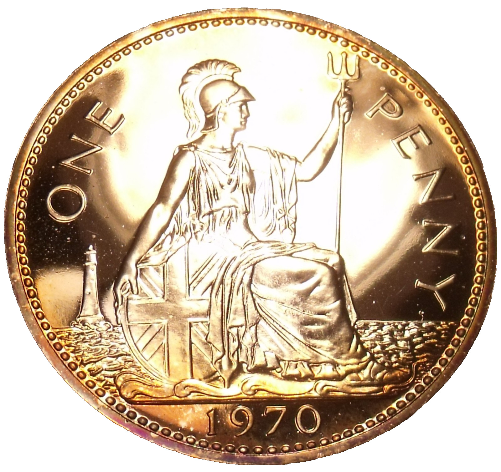 Great Britain Large Penny, 1970 Gem Proof~Last Year Ever~Britannia~Free Shipping