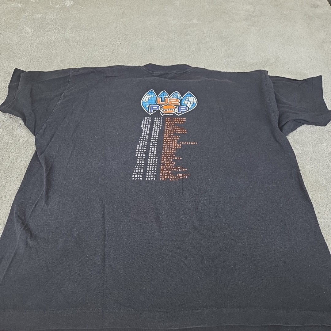 Vintage U2 1997 Pop mart Short Sleeve Black Graphic Tour Shirt Sz L No Tag gallery