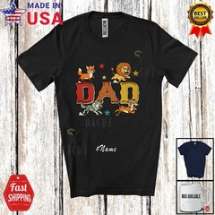 Custom Name Dad; Father’s Day Wild Animal Lion Fox Tiger Wolf Family T-Shirt