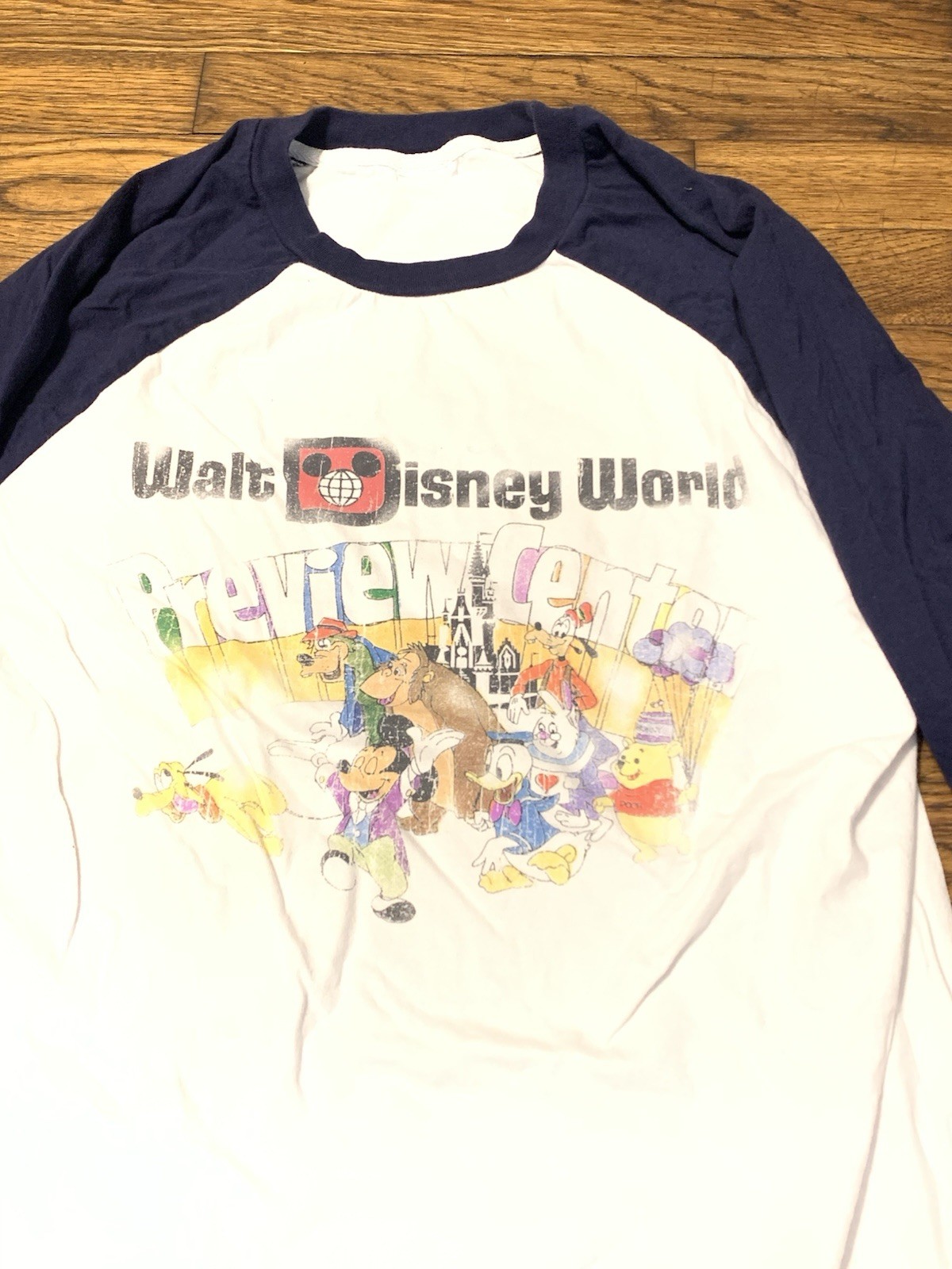 Men's Disney World Faded 3/4 Sleeves 2 Tone Navy/White Graphic Shirt Medium gallery