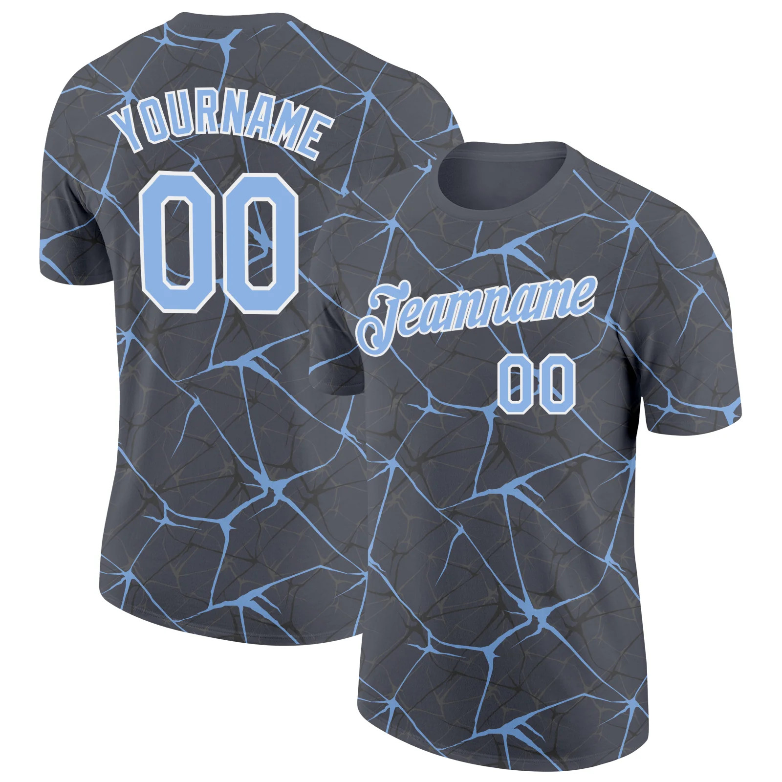 Custom Gray Light Blue Abstract Crackle Sports Tee Personalized Jersey gallery