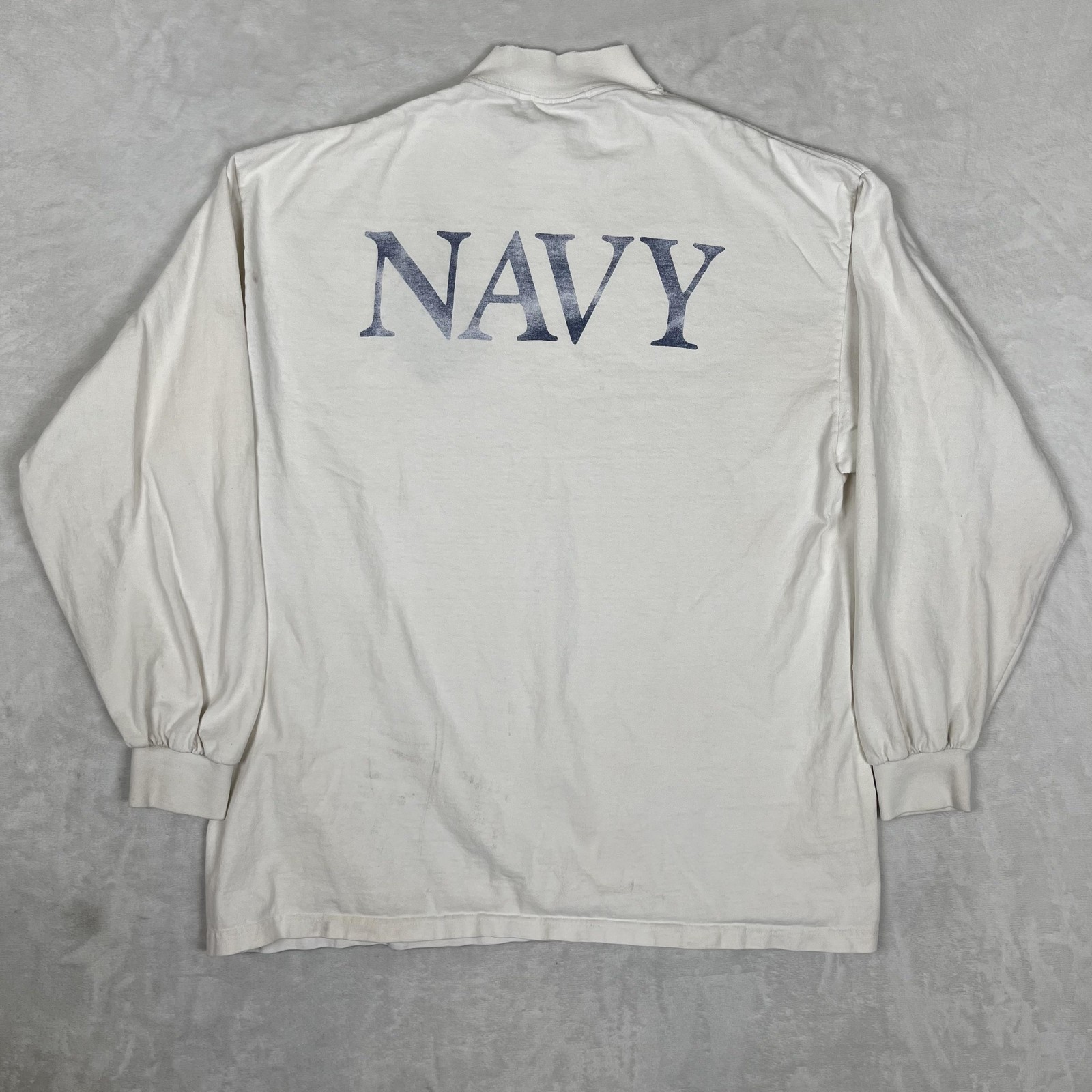 Vintage Navy Long Sleeve T-Shirt Mens XL White Mock Neck Made USA 90s gallery