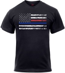 Black Thin Blue & Red Line Distressed US American Flag T-Shirt Support TBL TRL