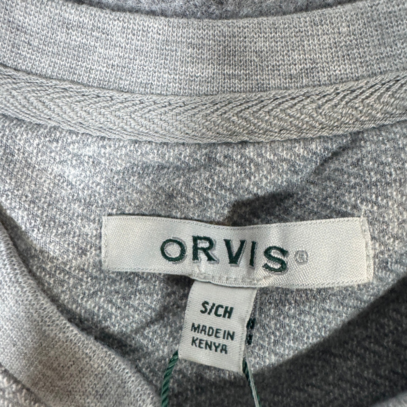 Orvis Mens Small Grey Textured Herringbone Long Sleeve Crewneck Pullover Shirt gallery