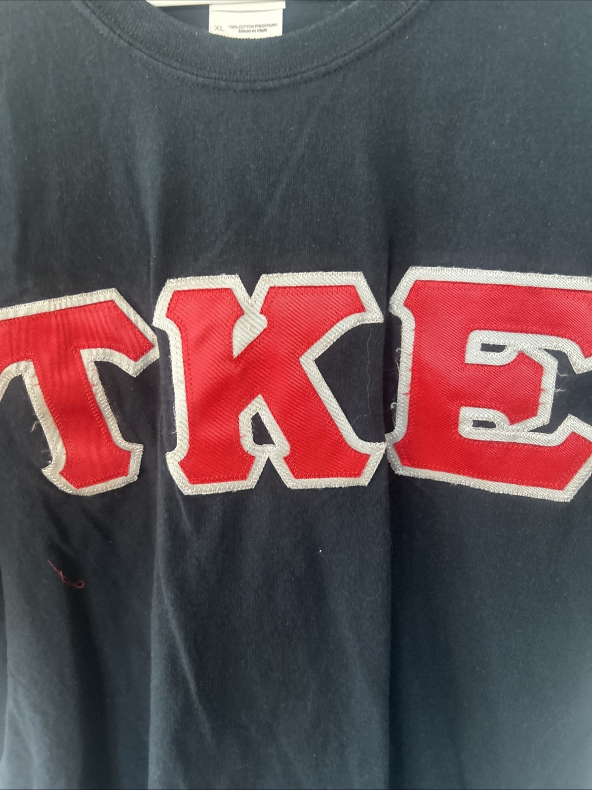 TKE Tau Kappa Epsilon Shirt Deep Navy Blue W Stitched/Patched Red Letters XL EUC gallery
