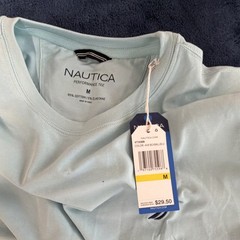 Nautica Performance Tee Men’s Logo T-Shirt Size M Light Blue Crew Neck Stretch