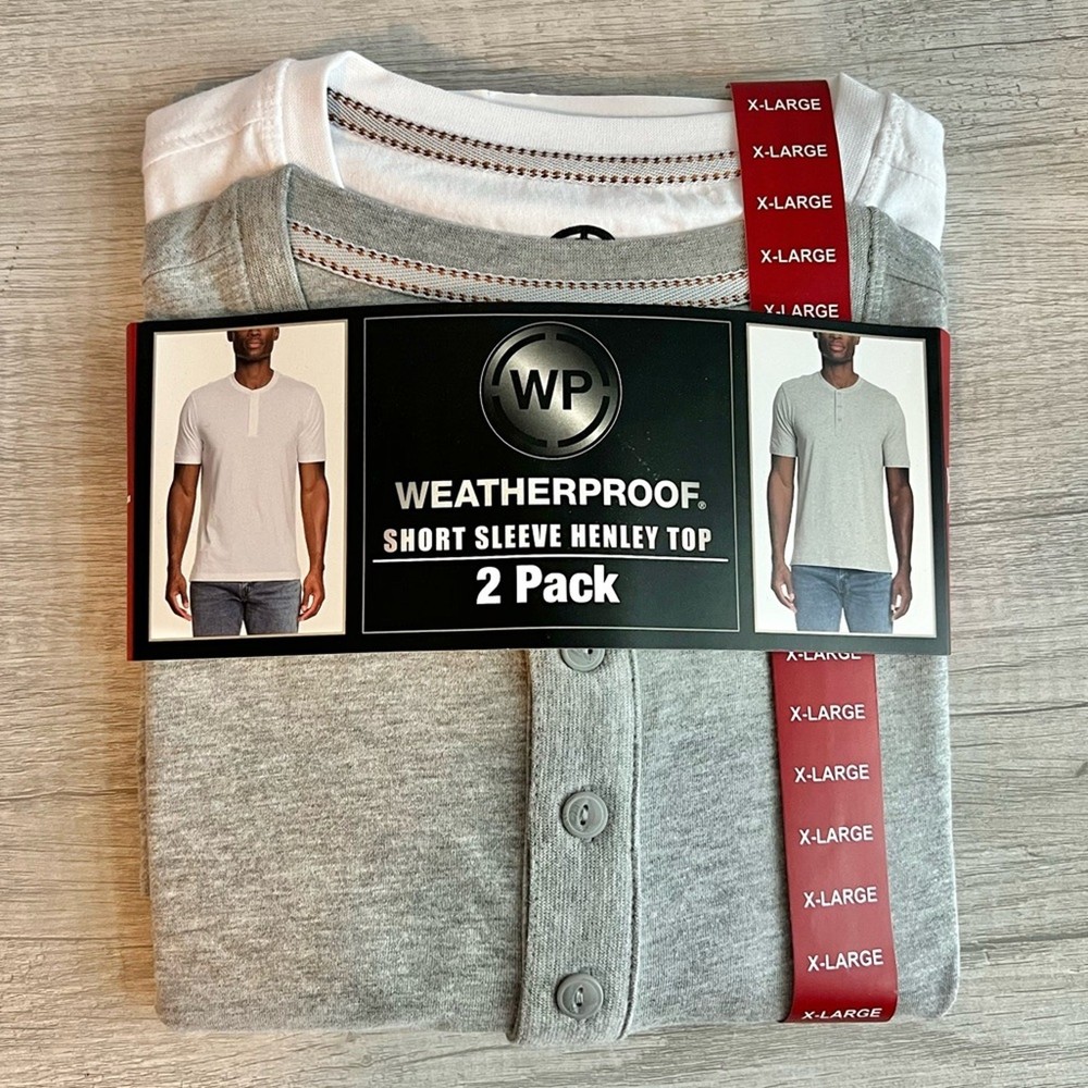 WP Weatherproof Men’s 2 Pack Short Sleeve Henley Size XL White/Gray