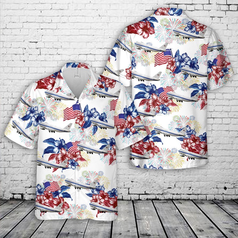 USAF Nightwatch Doomsday Boeing E 4B 4th Of July Hawaiian Shirt