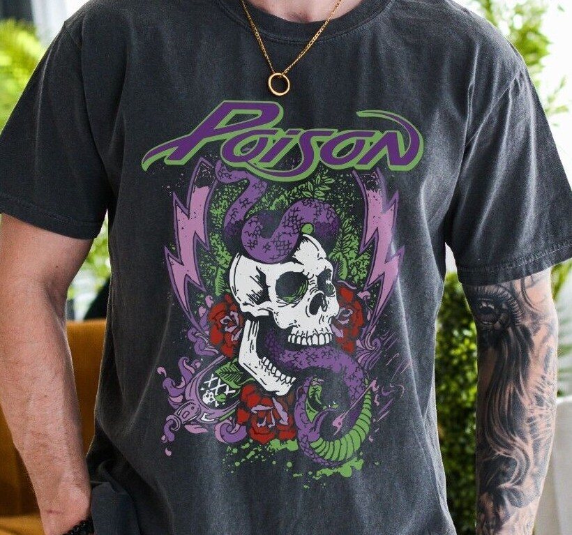 Poison Snake in Skull T-Shirt Rock Band on Vintage Blak Comfort Colors 1717 Tee gallery