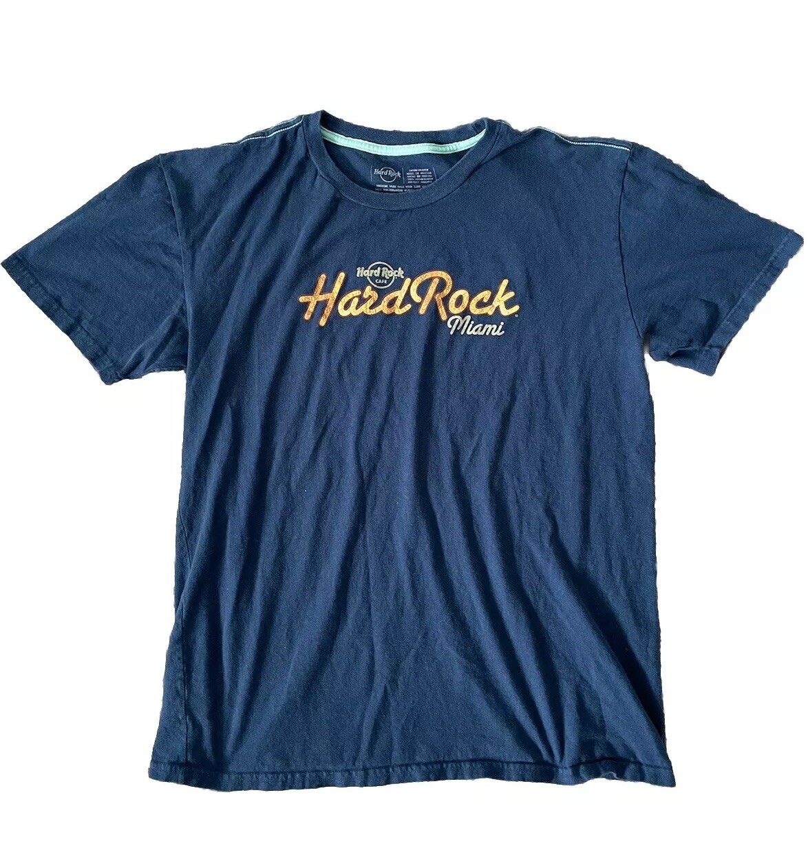 Hard Rock Cafe Miami Graphic T-Shirt Men’s Large Blue Guitar Vintage Style gallery