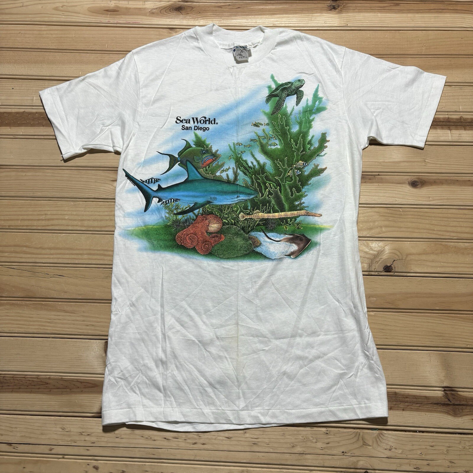 Vintage 80s Sea World San Diego Park Promo Underwater Shirt Size M Deadstock gallery