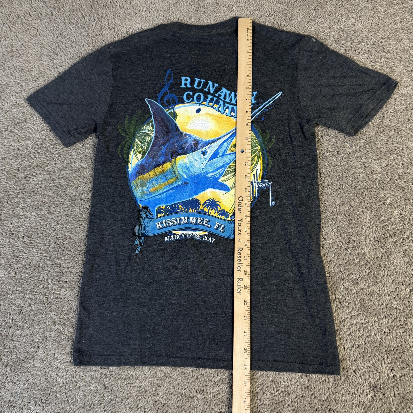 Guy Harvey Shirt Mens Small Gray Runaway Country Kissimmee FL Graphic Fish Music gallery