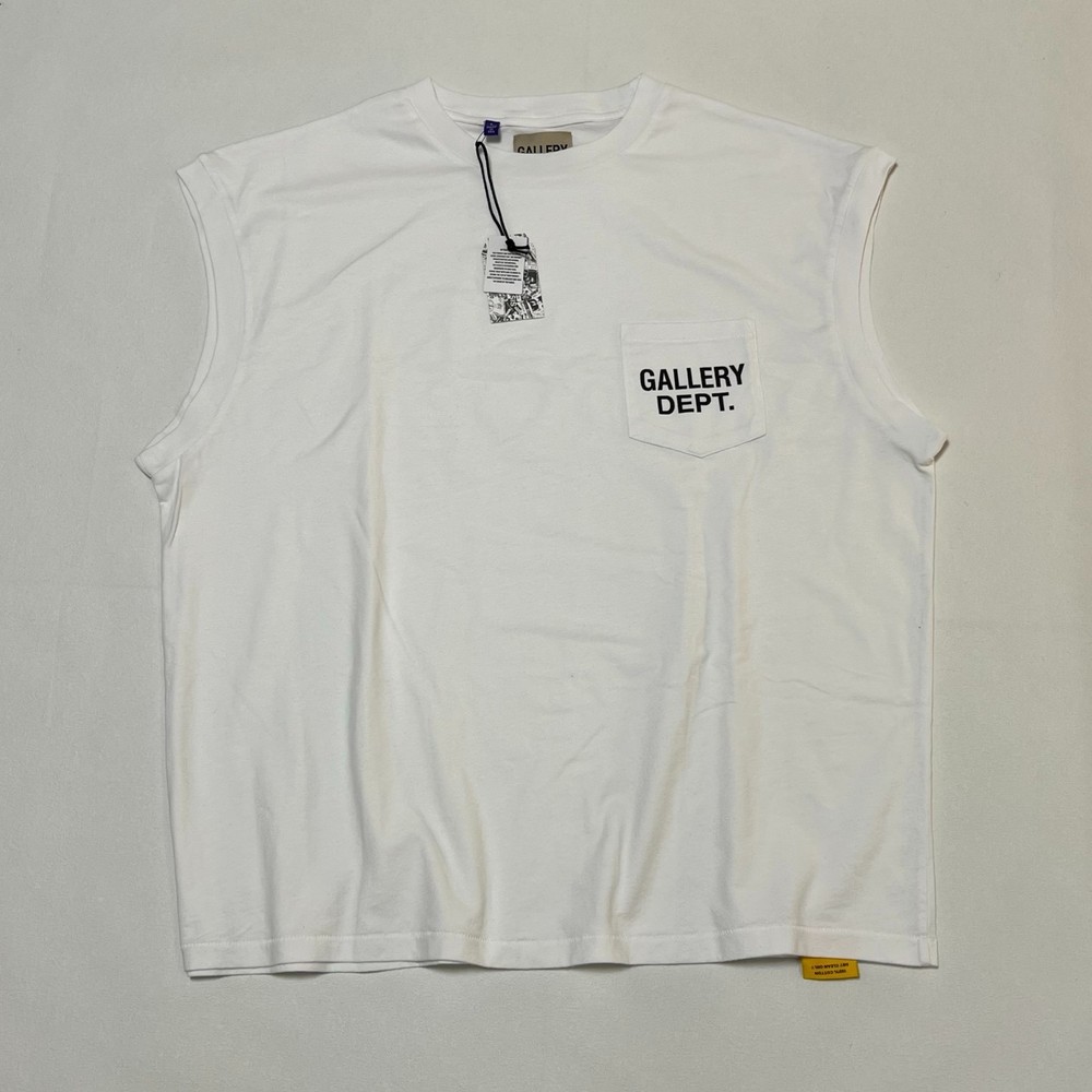 Gallery Dept Augi Sleeveless Tee White Mens Large Pocket Logo NWT