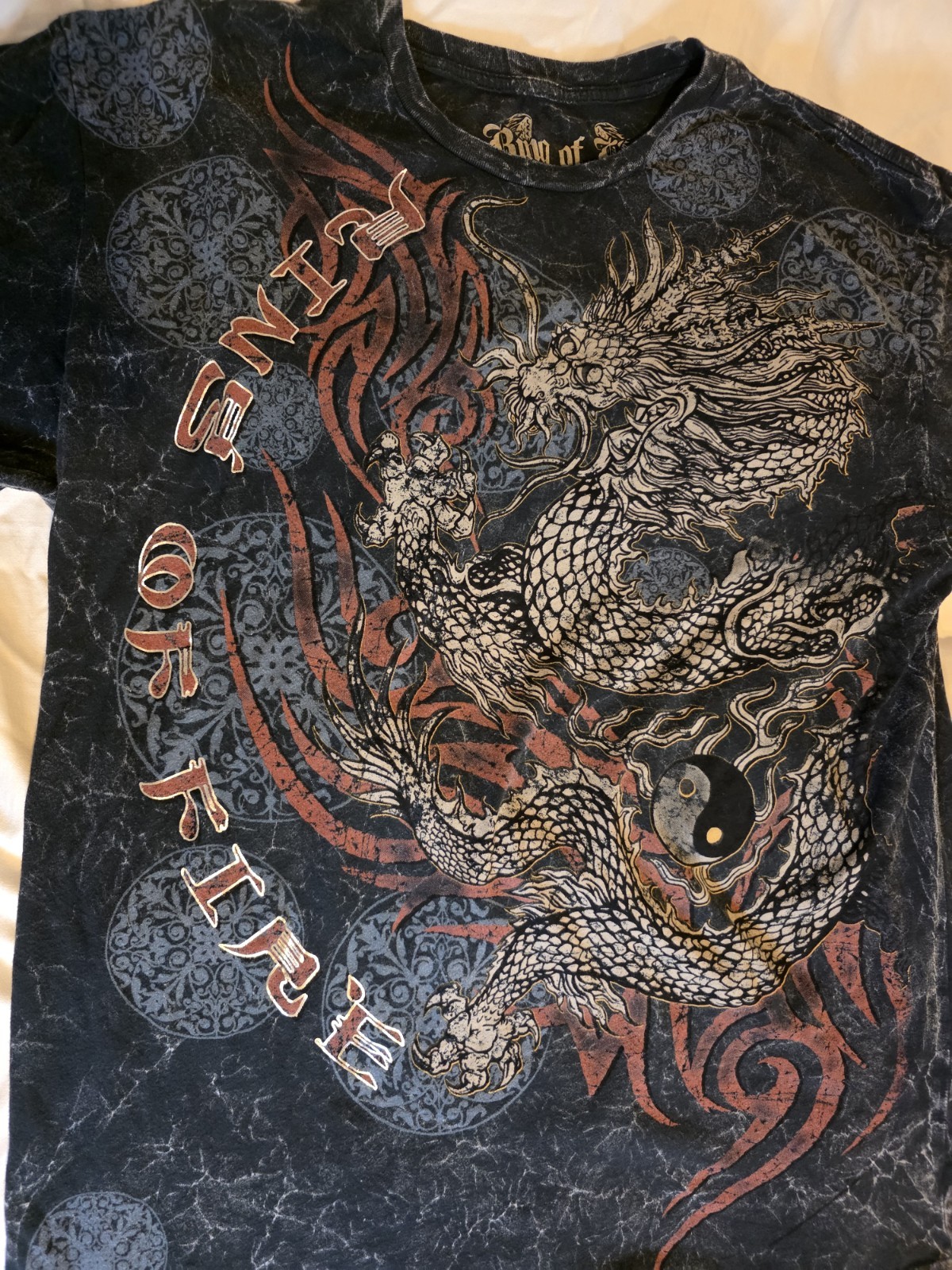 Y2k Vintage Ring of Fire Dragon Graphic Print Crew Neck Short Sleeve T-Shirt 2x gallery