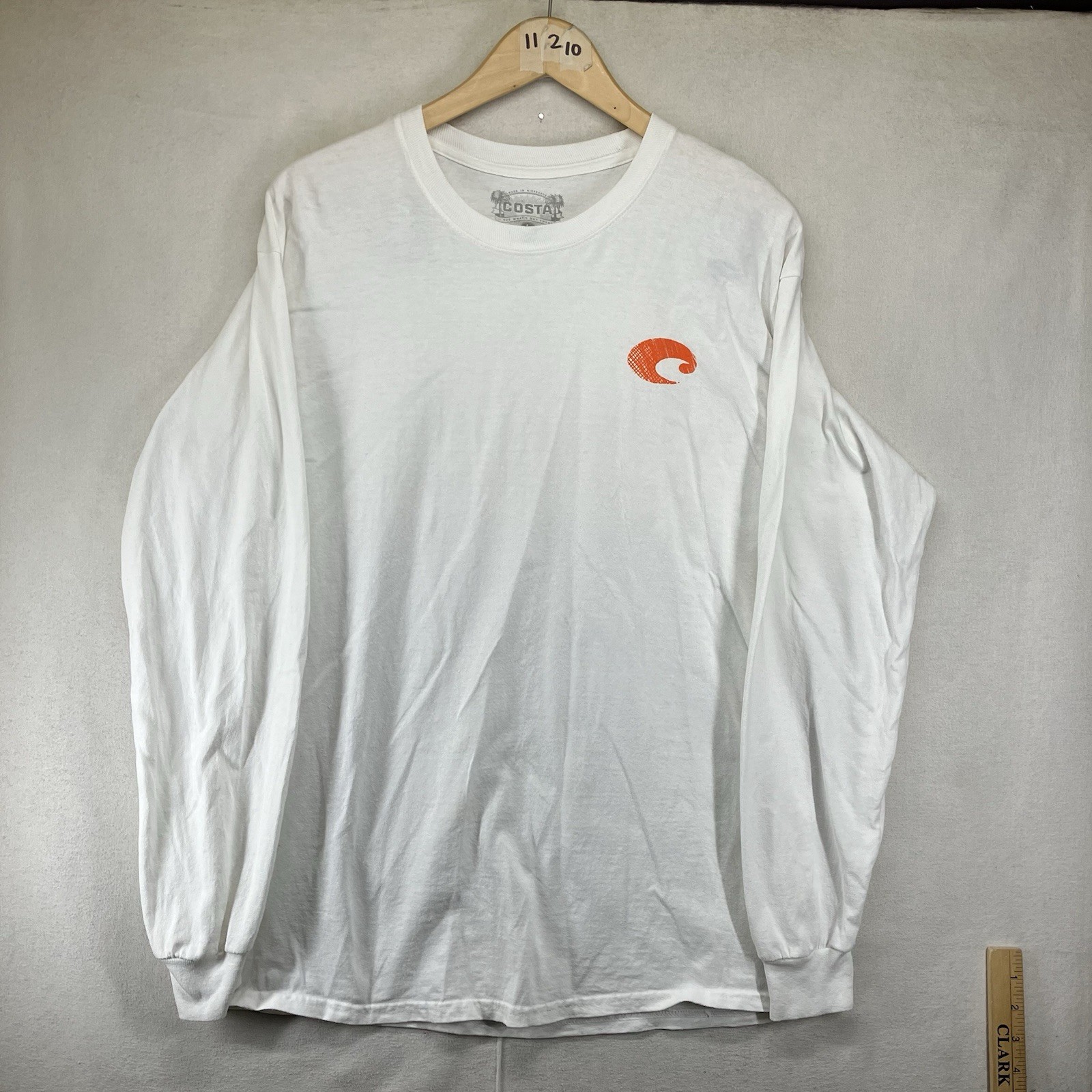 Men’s Long Sleeve Costa T Shirt White Heavy Cotton Back Camo Logo Large gallery