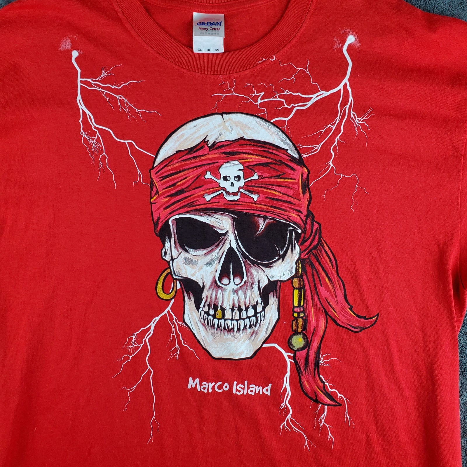 Gildan Shirt Mens XL Red Marco Island Florida Vacation Beach T-Shirt Buccaneer gallery