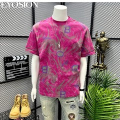 Men Designer Abstract Marble Print Cotton T-Shirt Retro Casual Short Sleeve Tee