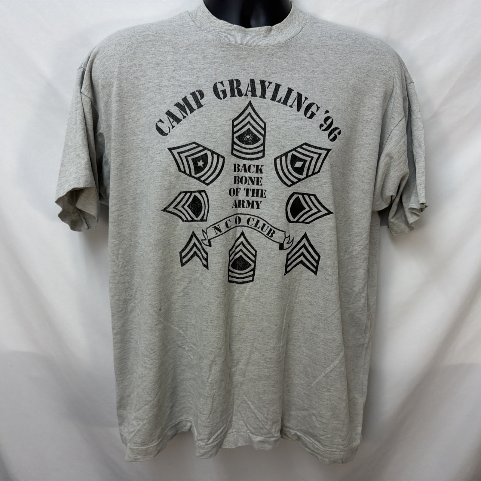 VINTAGE 90S ARMY CAMP GRAYLING BACK BONE OF THE ARMY T SHIRT L NCO CLUB MILITARY