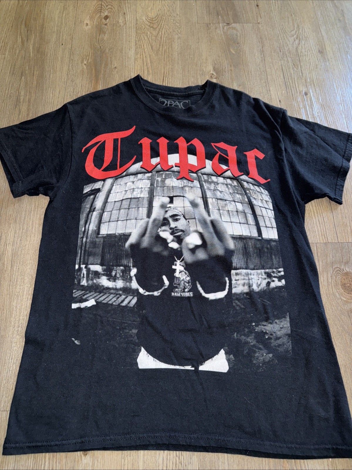 Tupac Shakur T Shirt 2 Pac 90s Style Black Rap Hip Hop Size Medium Double Bird gallery