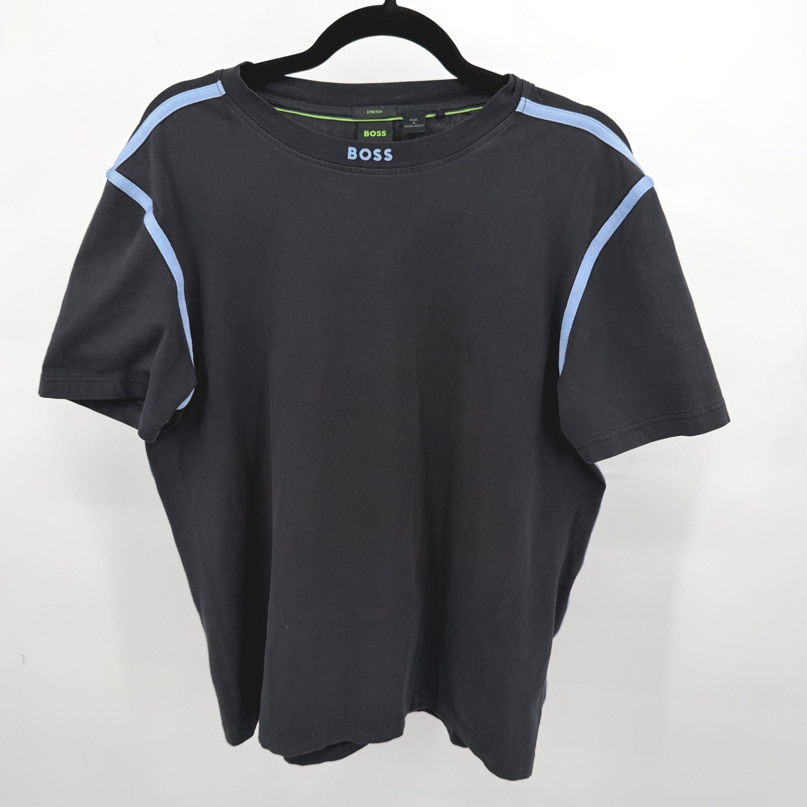 Hugo Boss Mens M T-Shirt Black Blue Contrast Piping Logo Collar Stretch gallery
